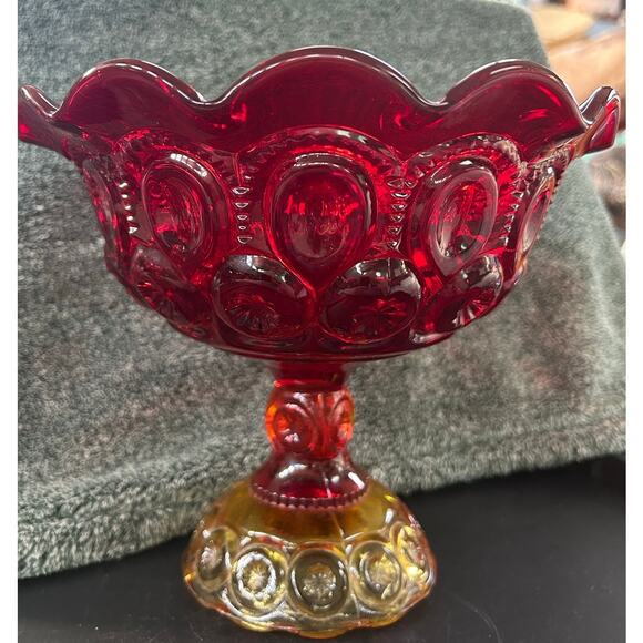 Cadmium Glow LE Smith Amberina Red Moon Star Pedestal Dish - Picture 7 of 11